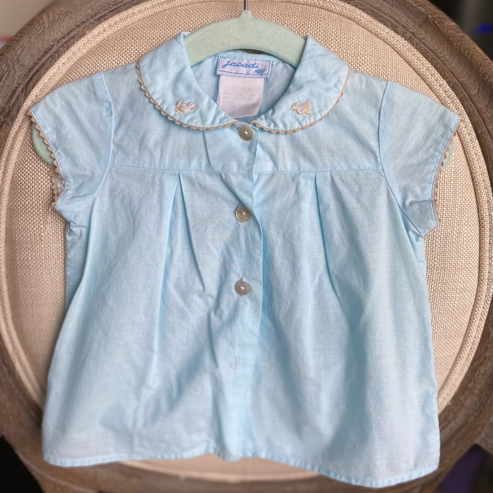 Vintage Jacadi sz 6m (67 cm) Peter Pan collared embroidered blouse Ric rac trim